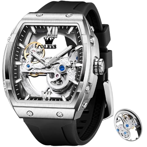Image of OLEVS Skeleton Mechanical Watch Men Self Winding Luxury Business Dress Male Watch Wrist Watches Calendar White Watches