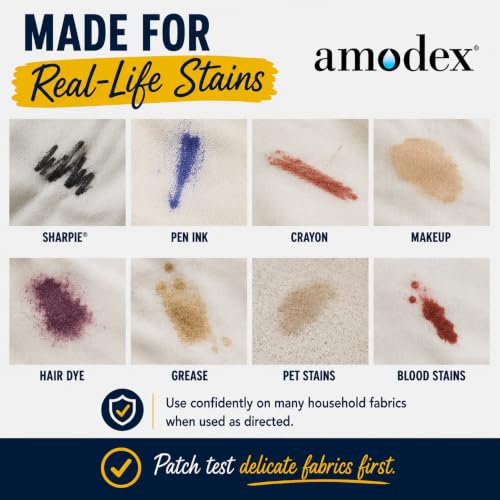 Image of Amodex Ink & Stain Remover for Clothes, Leather and Skin - Removes Ink, Ballpoint, Sharpie, Grease and More, Works on Set-in Stains, Gentle but Powerful, 4oz /120ml Bottle (Pack of 2)