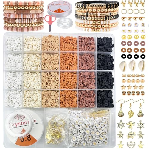 5000 Perles pour Bracelet, perles plates pour bracelet, Tons de Terre Kit Bracelet Collier kit de Bricolage, Perles Lettres, Breloque en or, DIY Artisanat d'art Cadeaux