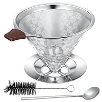 Zeawavsl Kaffeefilter, Edelstahl-Kaffeefilterhalter, Papierlose Dauer. Wiederverwendbarer Tropfkaffeeaufsatz Inklusive LöFfel Und ReinigungsbüRste, Perfekt FüR 3–4 Tassen.