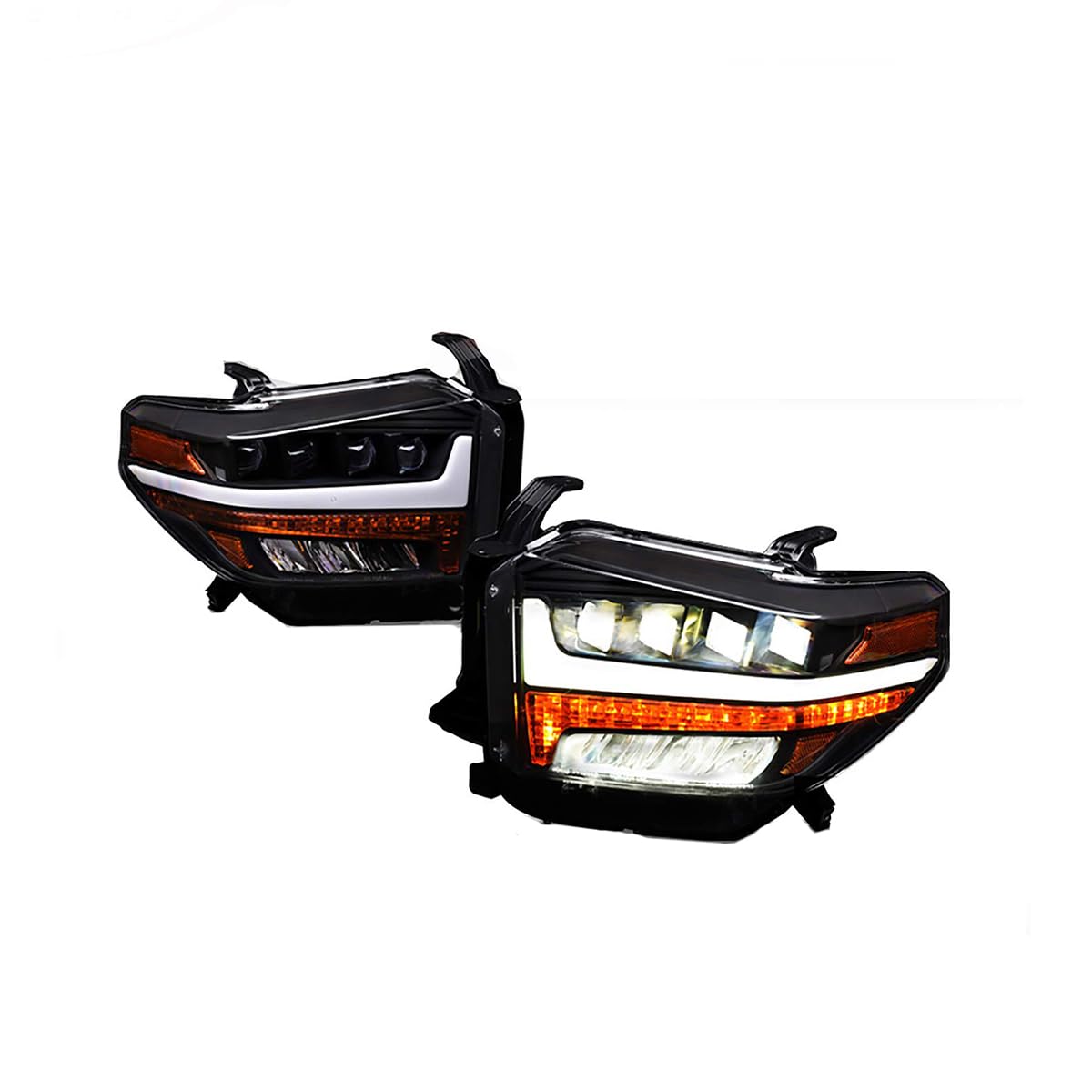 HS PowerSequential LED Projector Headlights Compatible with 2014-2020 Toyota Tundra | Black Full LED Sealed Beam High/Low DRL Quad Projector Headlight