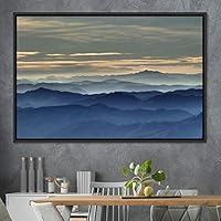 Framed Canvas Wall Art Orange Sunset Abstract Aerial Colorful Digital Art Landscape Minimalist Mountain Top Multicolor - 16x24 inches
