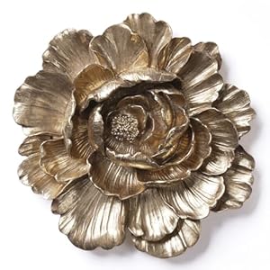HAUCOZE Flower Wall Decor Flower Gifts Figurine Home Arts Sculpture Polyresin Gold 12.2inch
