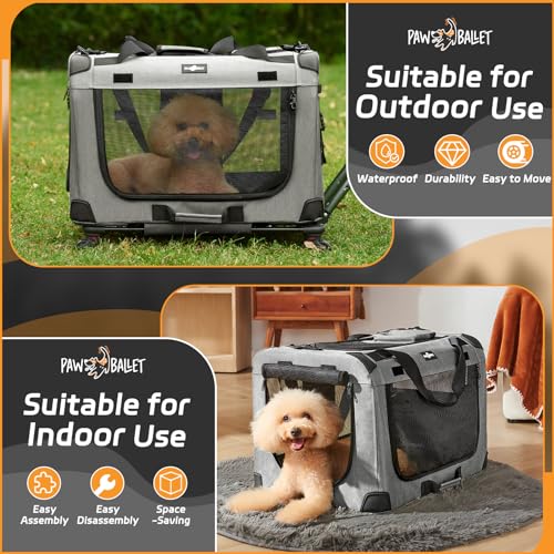 Paw Ballet Rolling Dog Cat Carrier with Wheels, Collapsible Extra Large Cat Pet Carrier for 2 Cats with Telescopic Handle, Travel Dog Cat Crate Carrier for Large Cat Small Dog for Vet Visits, Camping