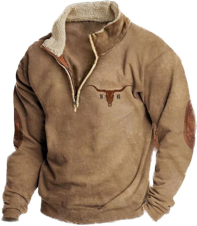 ZOCANIA Cowboy Hoodies for Men Western Style Aztec Hoodie Vintage Sweatshirt Casual Long Sleeve Half Zip Pullover