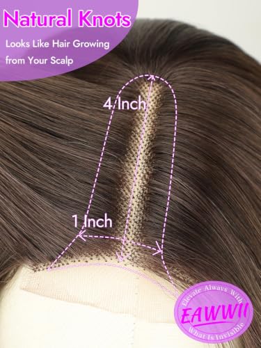 Image of Eawwii Ombre Light Brown With Blonde Short Wavy Wig for Women Lace Hairline Bob Style Synthetic Heat Resistant - Natural Appearance for Everyday Hairstyle 14 Inch