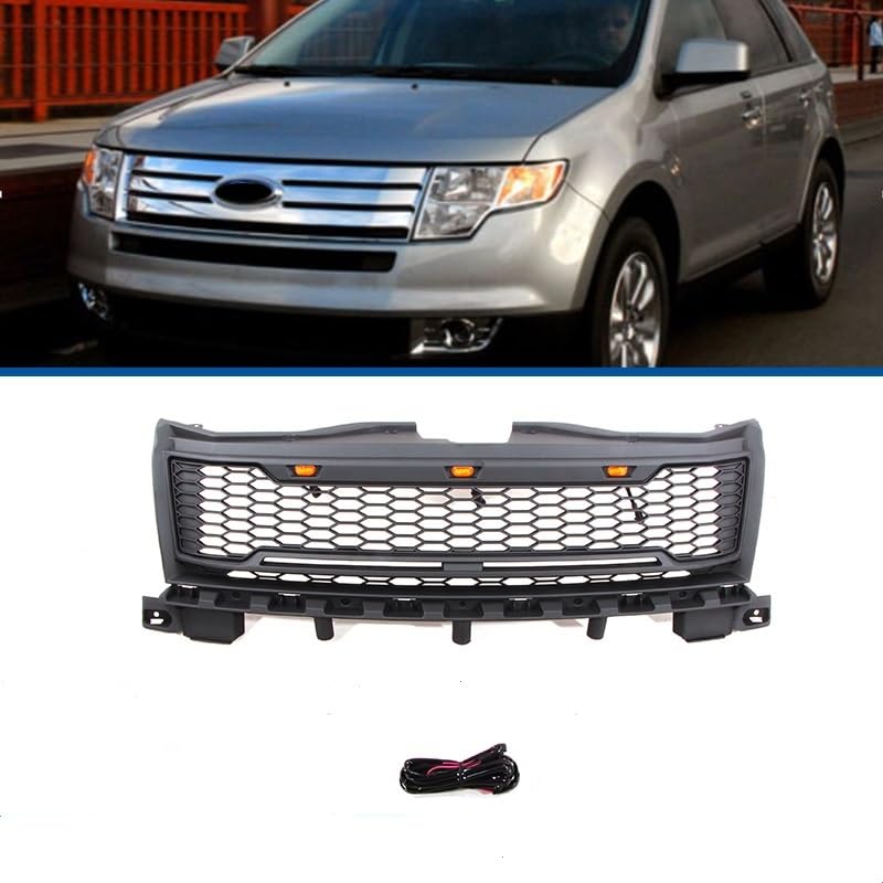 Front Grille Compatible With Ford Edge 2007 2008 2009 2010 Front Bumper Grille Hood Grill Matte Black Insert Plastic Honeycomb Grille With Amber Lights