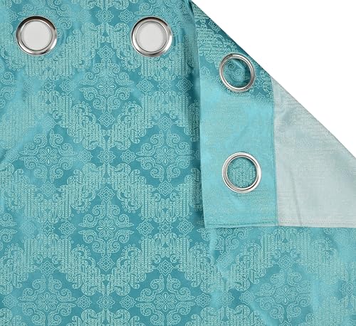 Image of Yarnis Damas Printed Room Darkening Polyester Curtains 5 Feet Long Door & Windows Living Room, Aqua Blue, Parda with Eyelets, 1 Piece