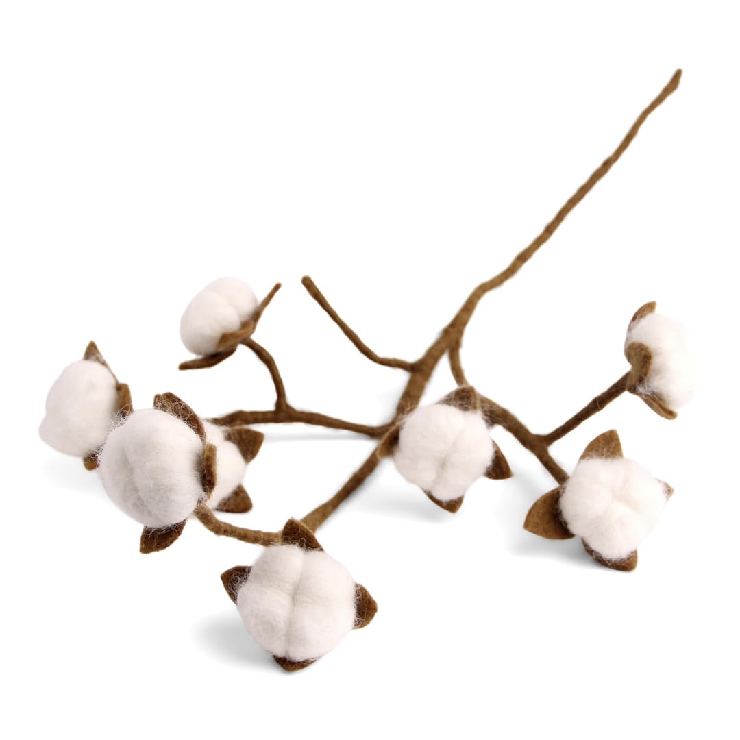 Én Gry & Sif Branch With Cotton Flowers Decorative Branch For Vase I Branch Of Cotton Scandi Style I Natural Felt Handmade Fair-Trade I Cotton Flowers - X - 60Cm Size 1