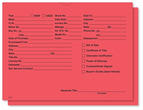 9" x 12" Vehicle Car Dealer Deal Jackets Envelopes 500 Pack - Red Printed
