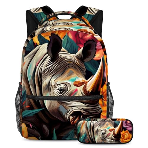 Art Flowers Rhino 364 Lot de 2 cartables grande capacité avec trousse pour étudiants