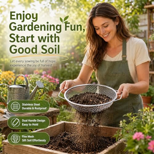 Tamis de jardin en acier inoxydable pour potager familial et filtration de terre