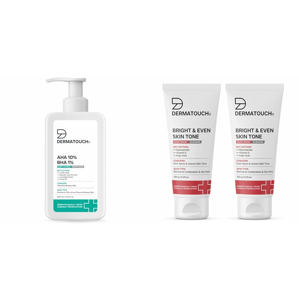 DERMATOUCH AHA 10% BHA 1% Body Lotion For Men and Women 200ml & Bright & Even Tone Face Wash with Niacinamide, Vitamin E and Kojic Acid-image-41