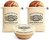 Akia Collection Beeswax Bread Bags for Sourdough and Homemade Bread — 2 XL Reusable Cotton Bread Bags + Beeswax Bowl Cover, Food-Safe Bread Storage Keeps Loaves Fresh, Zero Waste Bakery Gift Set