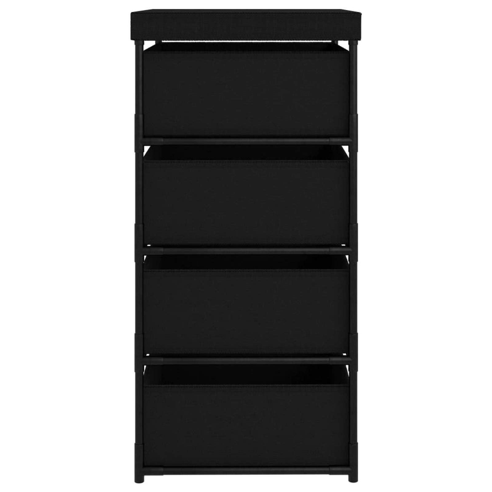 Armadietto con 4 Cestini in Tessuto Nero,Cassettiera,Mobiletto da Camera da Letto o Soggiorno,Mobile Moderno