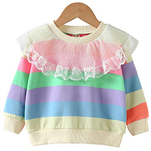 Quenny Girls Striped lace Collar Sweater,2-6 Years Old Baby-Girls' Long-Sleeved Pullover.