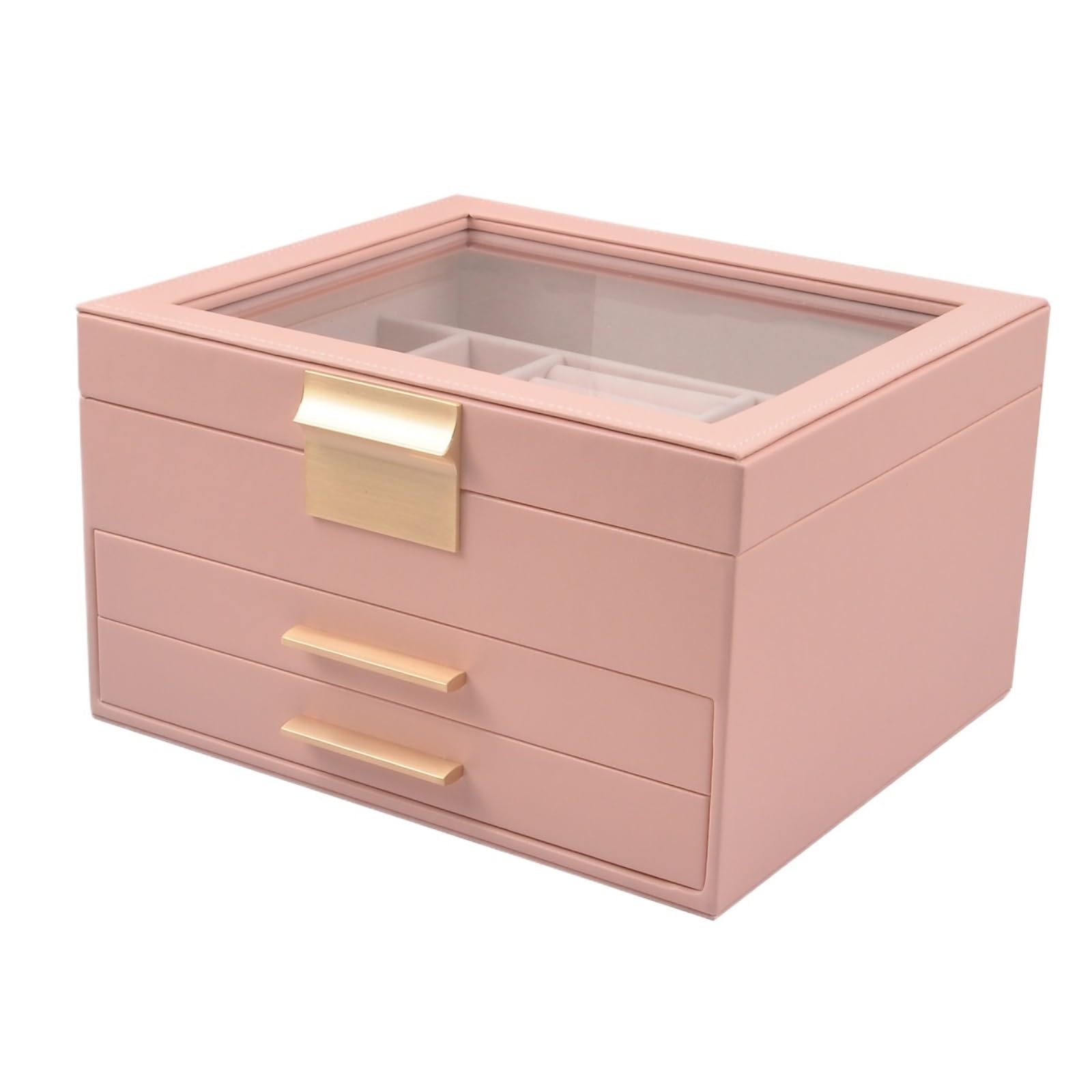 CVdrtyED Box For Women Three-layer Jewelry Storage Cabinet Earring Ring Box Drawer Casket Jewellery(Pink)