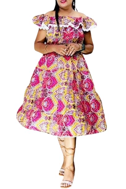 cigain Women's and Girl’s Cotton Off Shoulder Ruffle Knee Length Dresses-picture-40