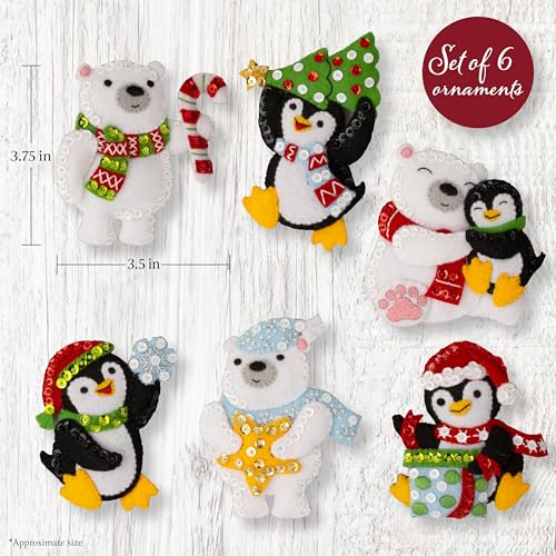 Image of Bucilla Felt Applique 6 Piece Ornament Making Kit, Polar Pals, Perfect for DIY Arts and Crafts, 89752E