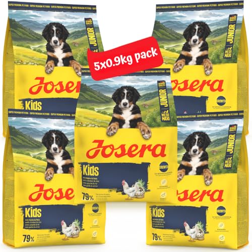 JOSERA Junior Kids Pollo y arroz (5 x 900 g) | Comida Seca Premium para Perros Mayores en Crecimiento | para la cría y el Cuidado óptimo de Cachorros Grandes a Partir de la 6ª Semana de Vida | sin