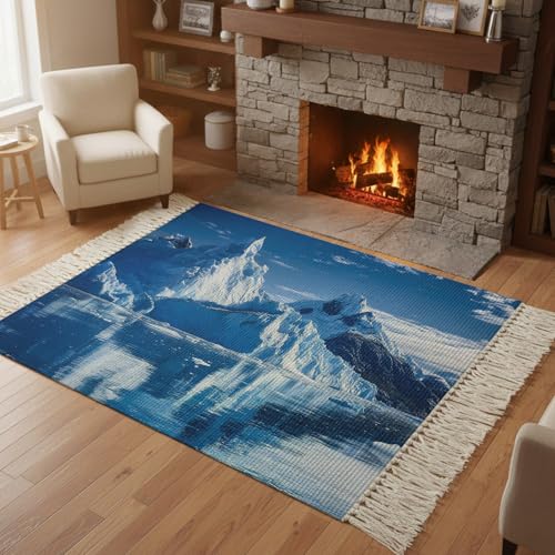 Blue Mountains Bedroom Rug 4'x6', Washable Woven Cotton Area Rug