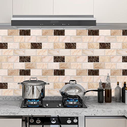 Urcolor 10-Sheet Peel And Stick Backsplash Subway Tile For Kitchen,12"X12" Self Adhesive Wall Tiles Sticker On Back Splashes For Bathroom Yellow Brown Marble Design #TOP2