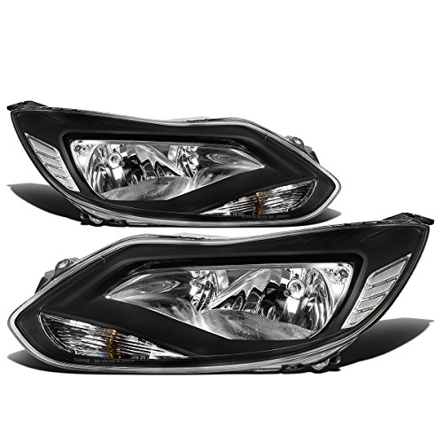 Pair of Black Housing Clear Corner Headlights Assembly Lamps Compatible with Ford Focus 3rd Gen 12-14