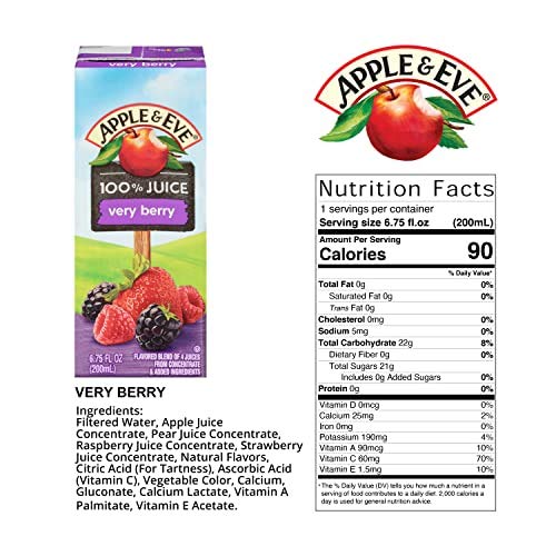 Apple & Eve 100% Juice Very Berry, No Sugar Added, 6.75 Fl Oz, Pack of 8