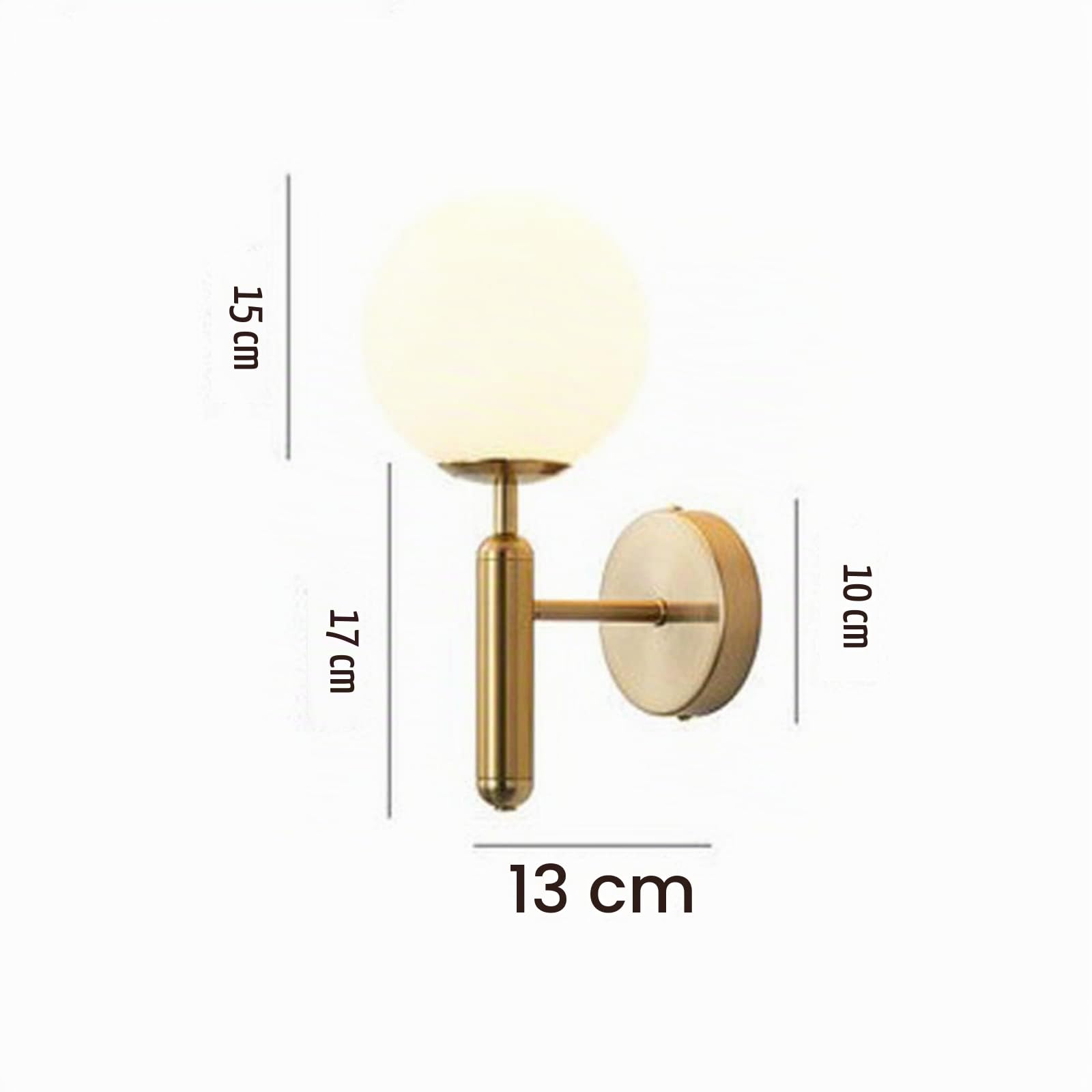 Applique da parete a sfera in vetro bianco da 150 mm, globo in vetro bianco con lampada da parete con base in ottone dorato