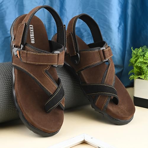 Image of Centrino Men's Sandals | Stylish Strap Sandal with Grip Insole | Adjustable Velcro Strap | Cushioned Footbed | Rubber Sole| Comfortable Casual Footwear for Office, Travel & Walking (9584)