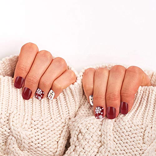 24pcs Press on False Nails Christmas Snowflake Fake Nails Tips Artificial Full Cover Short Fingernails for Nail Art Decoration