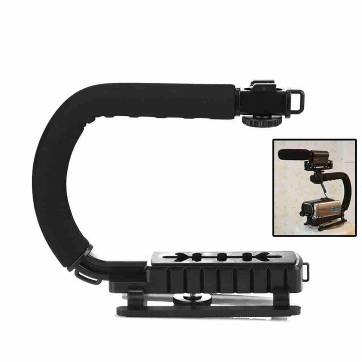 Stabilizzatore per Fotocamera Video Portatile Nero, Impugnatura | C-type e U-type, per Riprese a Bassa Angolazione e Selfie Grip, Plastica e Spugna