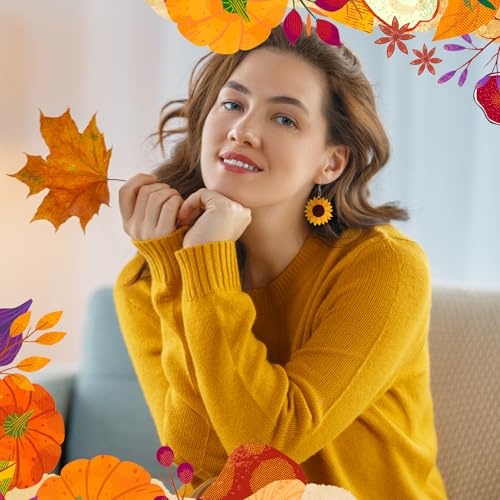 30 Pairs Fall Thanksgiving Earrings Set for Women Double Sided Print Turkey Pumpkin Maple Leaf Sunflower Dangle Wooden Thanksgiving Earrings Jewelry Gift Decor4