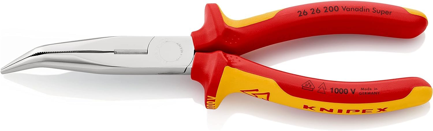 KNIPEX Alicate de montaje (alicate de boca cigüeña) con cartulinas autoservicio cromado aislados con fundas multicomponentes, según, 26 26 200 SB