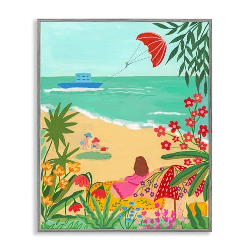 Poster encadré motif plage fleurs gris Stupell Industries cadre photo 35x27cm