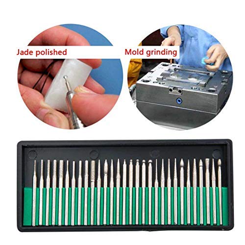 SWISSO 30pcs DIY Tool for Glass Marble Rock Jewelry Engraving Rotary Tool Set Drilling Cutting Grinding Diamond Burr Glass Drill Bits 2