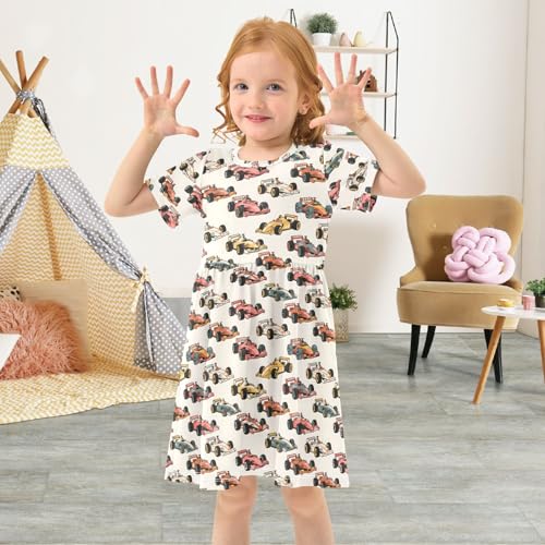 Racing Pattern Girls Dresses Short Sleeve Casual Midi Sundress for Kids3