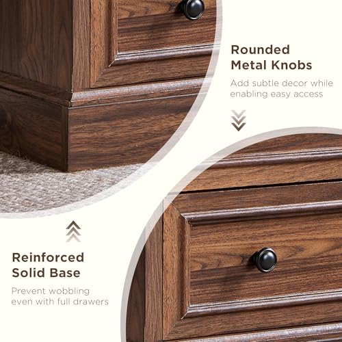 Image of ACCOHOHO Farmhouse Nightstand with 4 Drawers, 26 inch Wide End Table with Storage, Modern Nightstand with Charging Station for Bedroom, Brown