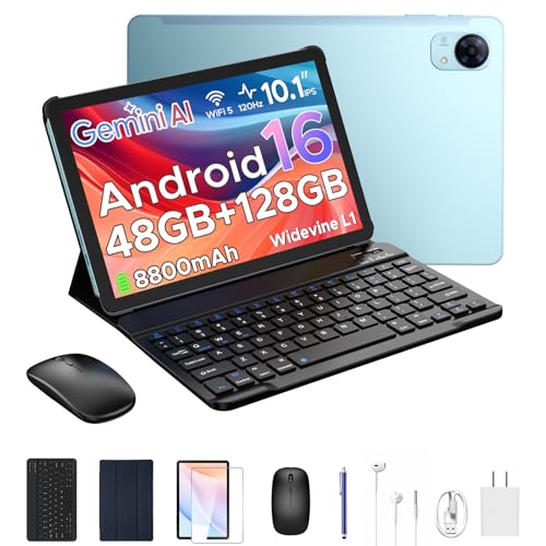 Image of P10 Pro Android 16 Tablet, 10 Inch Tablets with Gemini AI, 120Hz, 48GB RAM+128GB ROM /2TB, Octa-Core T7250, 8800mAh, 13MP+5MP, 3.5mm Jack, Face ID, GPS, 5G WiFi, Tablet with Keyboard Pen,Blue
