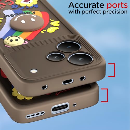 Image of Pikkme Back Cover for Realme P4 Pro 5G | Soft Silicone| Cute Rainbow Smile & 3D Cartoon Flower Design | Shockproof Raised Camera Protection Bumper Case (Brown)