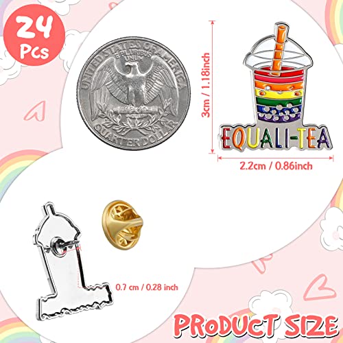 Image of Batiyeer 24 Pcs Gay Pride Pins LGBTQ Rainbow Equalitea Lapel Pins Milk Tea Enamel Brooch Badge for Pride Parades Month Support Gift Backpack Clothes Bags Hats Accessories Decoration