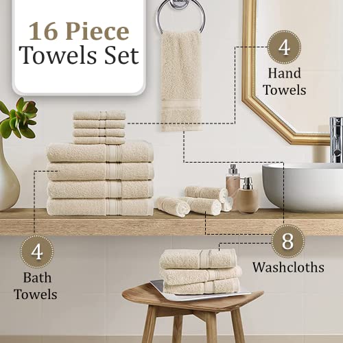 Chateau Home Luxurious 16 Piece Bath Towels Sets, (4 Bath Towels, 4 Hand Towels, 8 Wash Cloths) Low Lint, Bathroom Towel Sets 600 Gsm, Durable, Highly Absorbent, Extra Large Bath Towels - Blush #TOP3