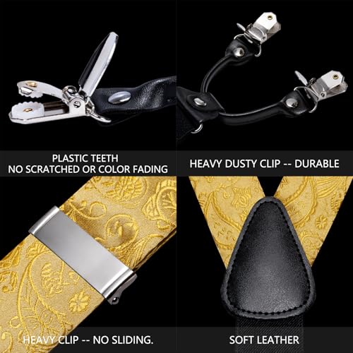 Image of Barry.Wang Men Suspender Set with Necktie Elastic Y Type Heavy Duty 6 Clips Braces Tie Handkerchief Cufflink Pin 6PCS