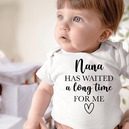 Baby Announcement to Nana Romper Nana Has Waited a Long Time for Me Cute Baby Reveal to Grandma2