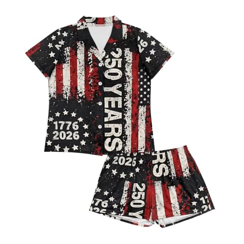 Image of Women's Short Sleeve Sleepwear Button 2 Piece Plus Size Pajamas Casual Soft Stretchy Funny Nightwear with Pockets