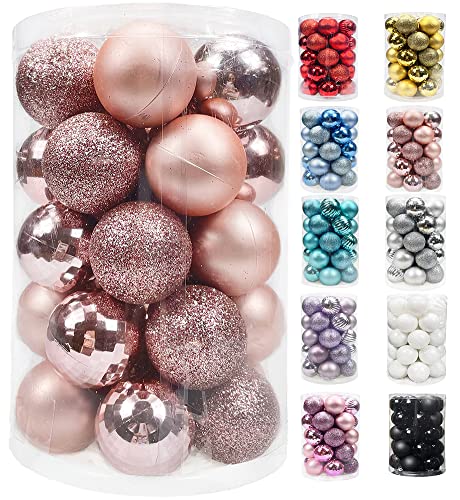 Aogu 34Pcs Christmas Balls Christmas Tree Ball Rose Gold 1.57" Ornaments Shatterproof Decorations For Trees Home Holiday Party Garlands Wreaths Decor Hanging Ball Ornaments Hooks Included #TOP6