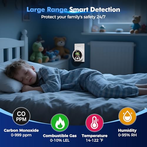 5 in 1 Smoke Detector & Carbon Monoxide Detectors Plug in, Smoke Alarm CO Detector with Backup Battery, HD Digital Screen Monitor Smoke, CO, Gas, Temp, Humidity - Home Safety for House, RV - Image 5