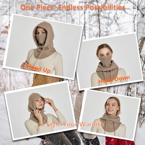 Facecozy Knit Balaclava Women Winter Hats For Women Winter Face Mask Ski Mask For Men And Women Warm Face Cover Neck Warmer thumb #3