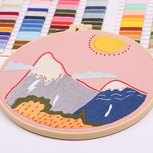 Harimau 4Pcs Beginner Embroidery Kit,Natural Landscape Pattern,Cross Stitch Kits, Including Stamped Embroidery Cloth With 2 Embroidery Hoops, Multicolor Color Threads For Embroidery Kits #TOP4