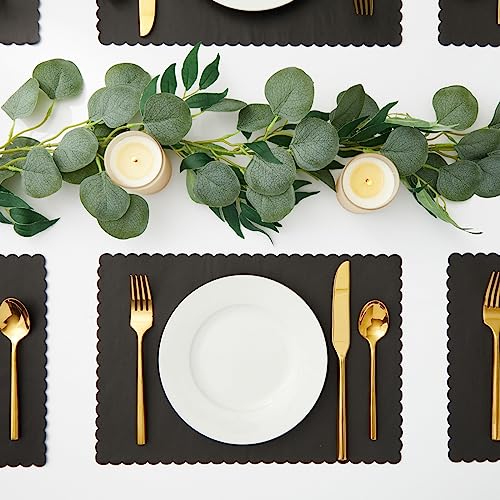 100-Pack Paper Placemats - Black Bulk Disposable Placemats, Colored Tabletop Mats With Wavy Scalloped Edge, Birthday Party Supplies, Graduation, Black Party Decoration, 14 X 10 Inches #TOP1